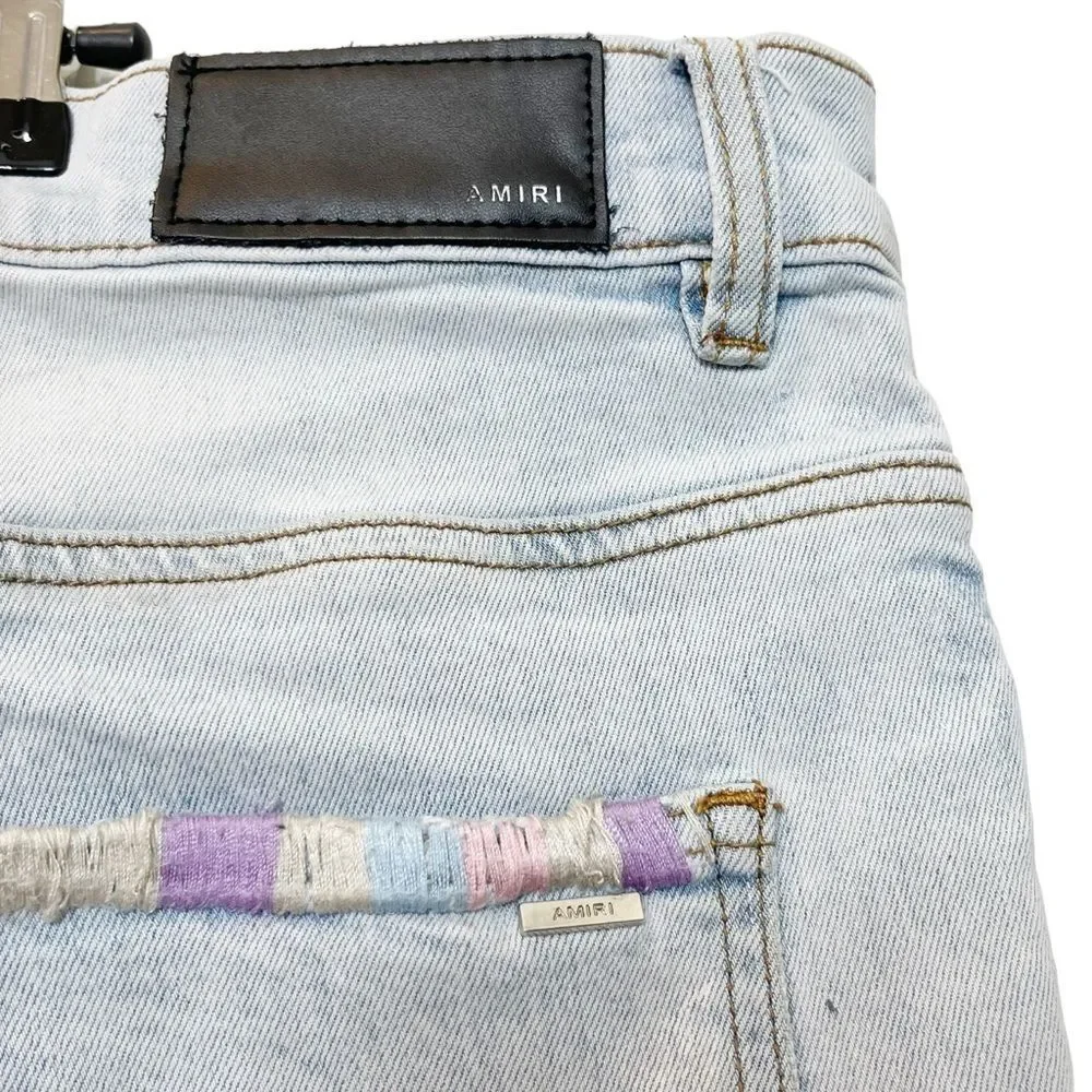 AMIRI Painter Distressed Skinny Jeans Men's Size 36 Blue Tie‎ Dye Paint Spots